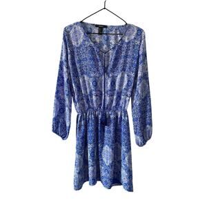 Forever 21 Women's Blue Long Sleeve Dress Paisley Geometric Boho sz S